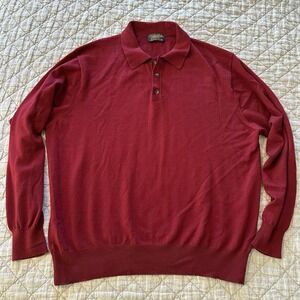 Brooks Brothers Merino Wool Polo Sweater Mens XL Red Long Sleeve Made Hong Kong